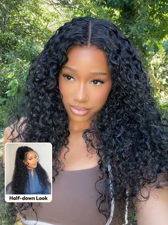 UNice 7x5 Bye Bye Knots & 13x4 Pre-Everything™ Lace Frontal Natural Black Bouncy Water Wave Curly Invisi Drawstring No Baby Hair