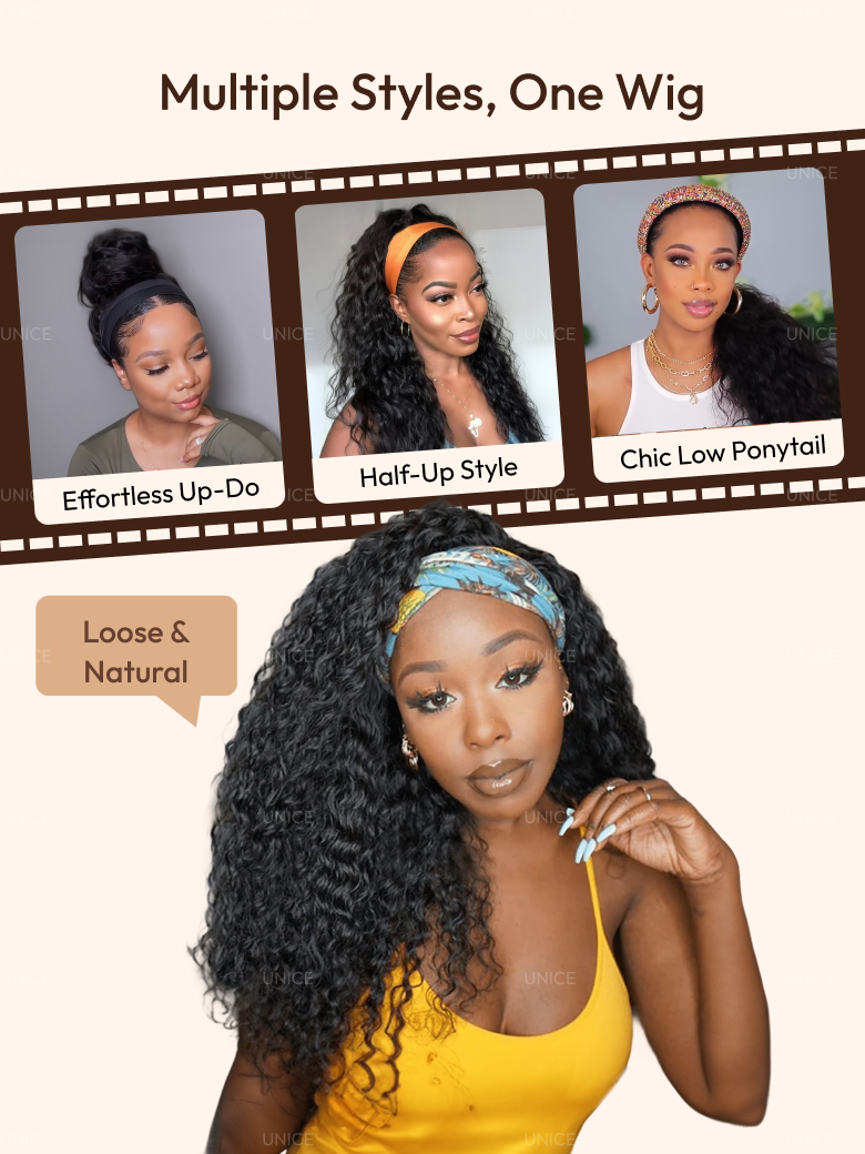 [Put On & Go Wig] UNice Water Wave Headband Glueless Human Hair Comfy Wig With Invisi Drawstring for Effortless Up-Do & Secure All-Day Wear