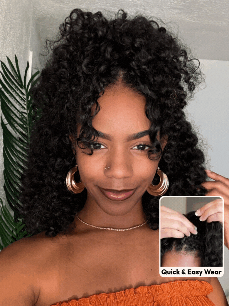 UNice InvisiBlend™ V part Jerry Curly Wig With Invisi Drawstring 100% Human Hair No Leave Out Protect Your Natural Hair 180% Density