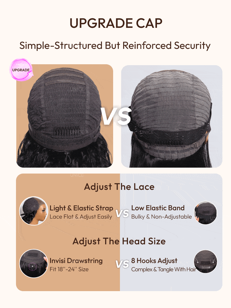 UNice Bye-Bye Slip™ Wig Black Water Wave Flexible Mesh Cap Wig with Secure Silicone Strips and Drawstring