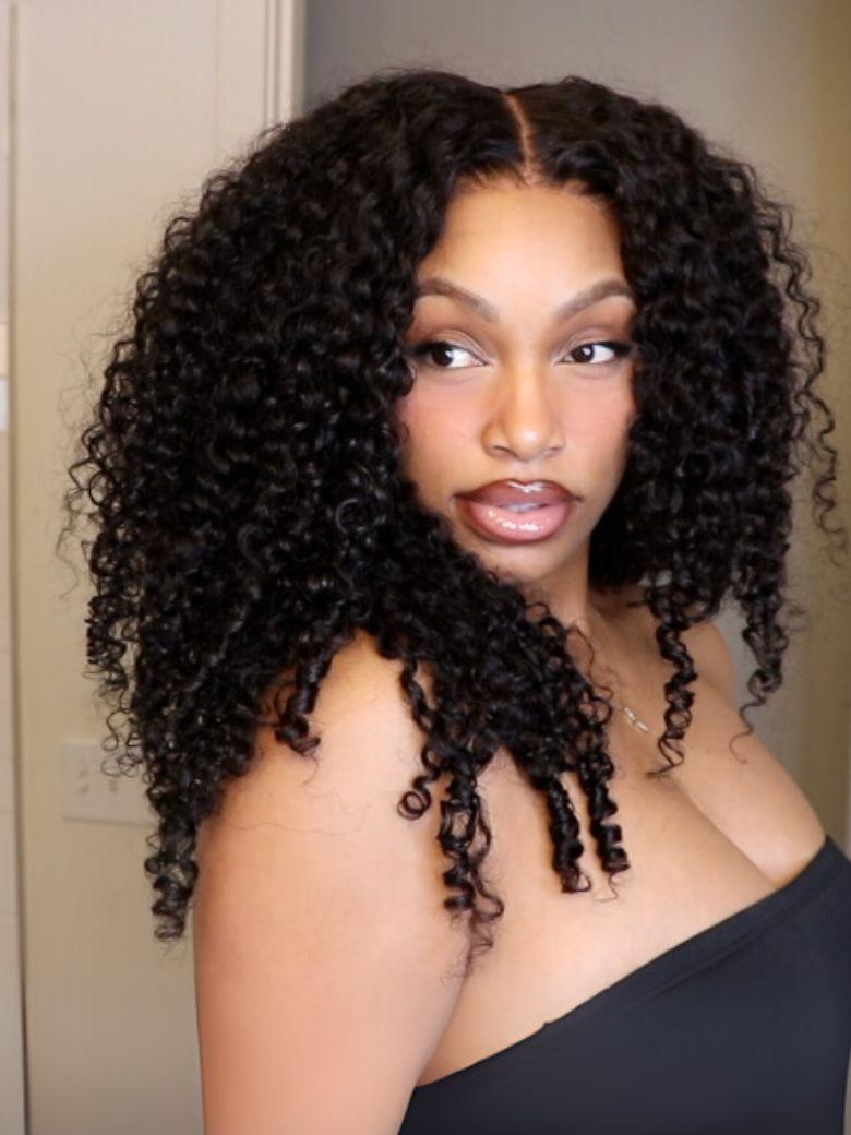 Bye-Bye Knots 7x5 Lace Curly Texture Premium Hair Drawstring Wig With Finger Coil Ends