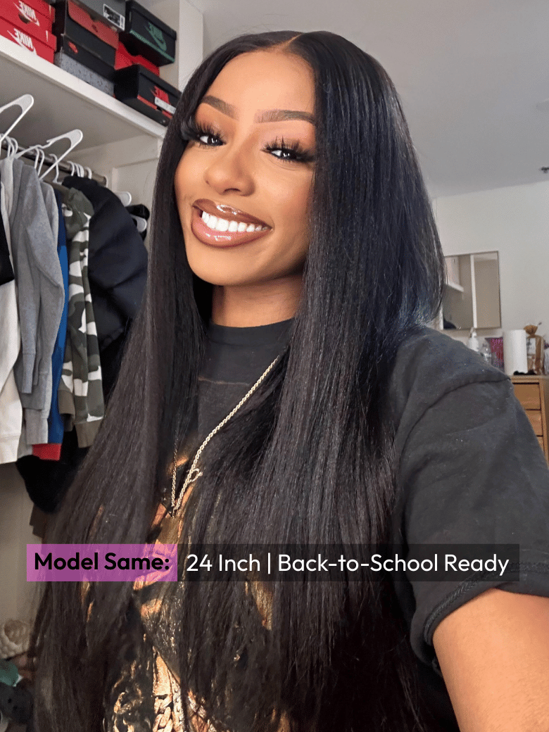 [18"=$99] UNice EasiContour™ V Part Glueless Yaki Straight Wig With Invisi Drawstring 100% Human Hair 180% Density