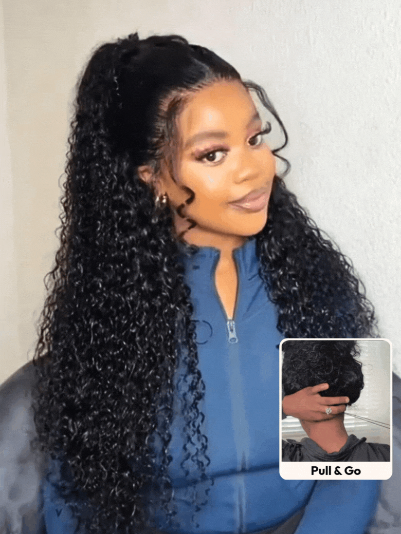 UNice 7x5 Bye Bye Knots & 13x4 Pre-Everything™ Lace Frontal Natural Black Bouncy Water Wave Curly Invisi Drawstring No Baby Hair
