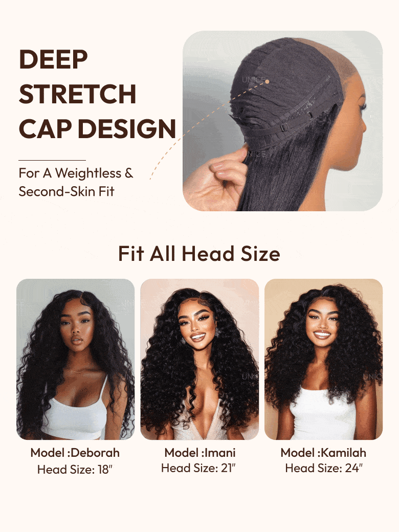UNice Bye-Bye Slip™ Wig Black Water Wave Flexible Mesh Cap Wig with Secure Silicone Strips and Drawstring