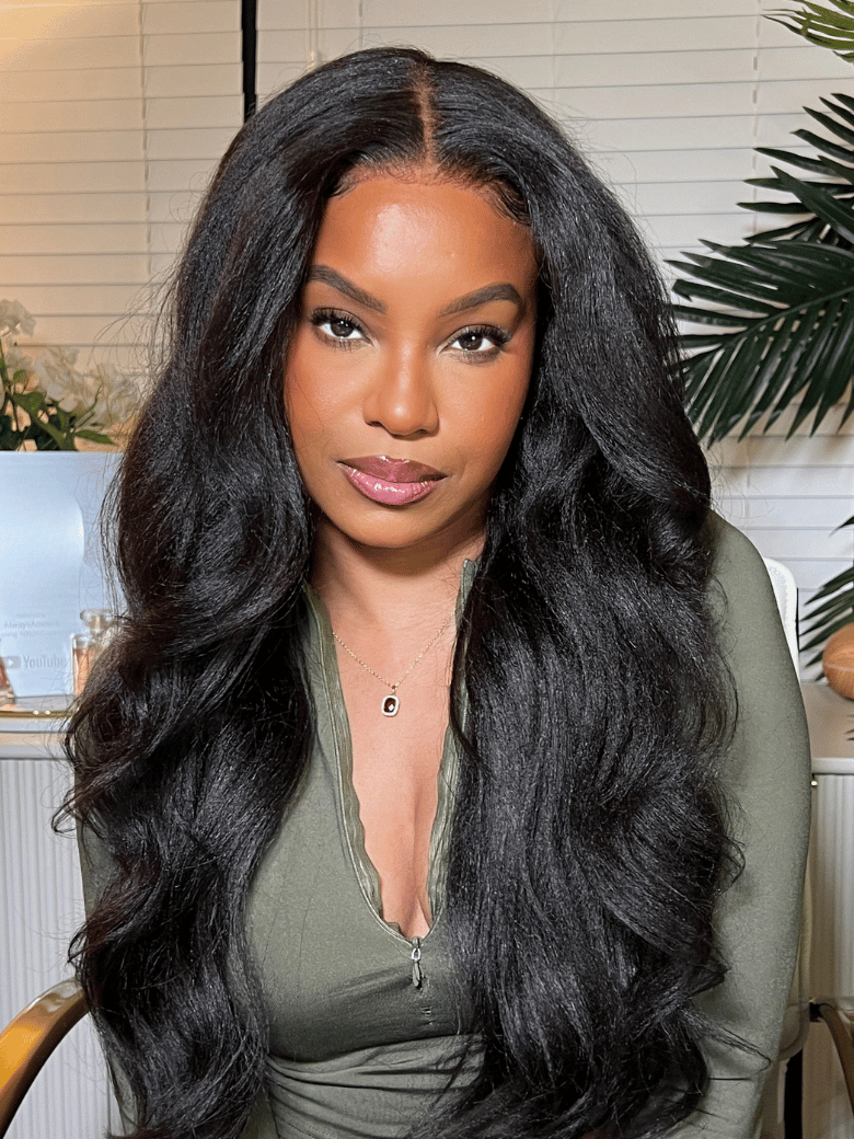 [18"=$99] UNice EasiContour™ V Part Glueless Yaki Straight Natural & Black to Chestnut Brown Ombre Wig With Invisi Drawstring 100% Human Hair 180% Density