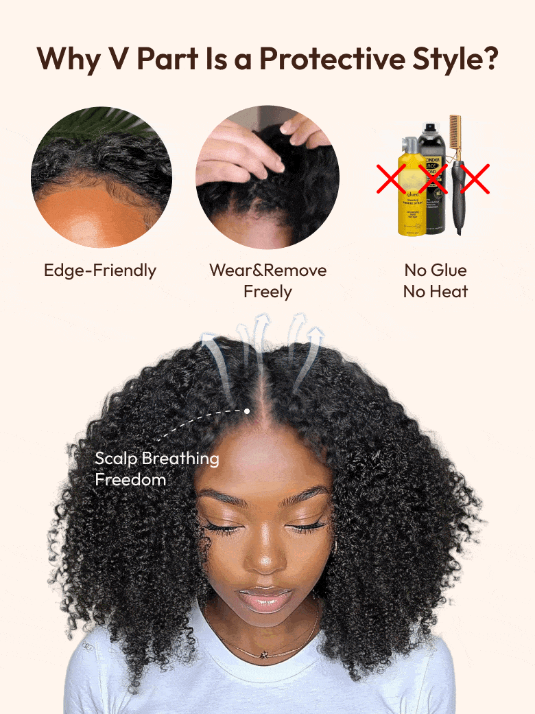 UNice InvisiBlend™ V part Jerry Curly Wig With Invisi Drawstring 100% Human Hair Minimal Leave Out Protect Your Natural Hair 180% Density