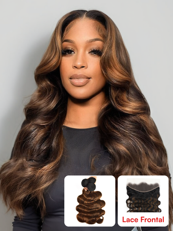 UNice Brown Balayage 13x4 Lace Closure With 3Pcs Body Wave Bundles