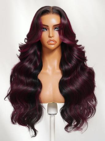 UNice 13x4 Pre-Everything™ Lace Frontal Black With Burgundy Highlights Loose Wave Wig with Face Framing Layers