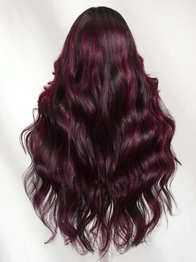 UNice 13x4 Pre-Everything™ Lace Frontal Black With Burgundy Highlights Loose Wave Wig with Face Framing Layers