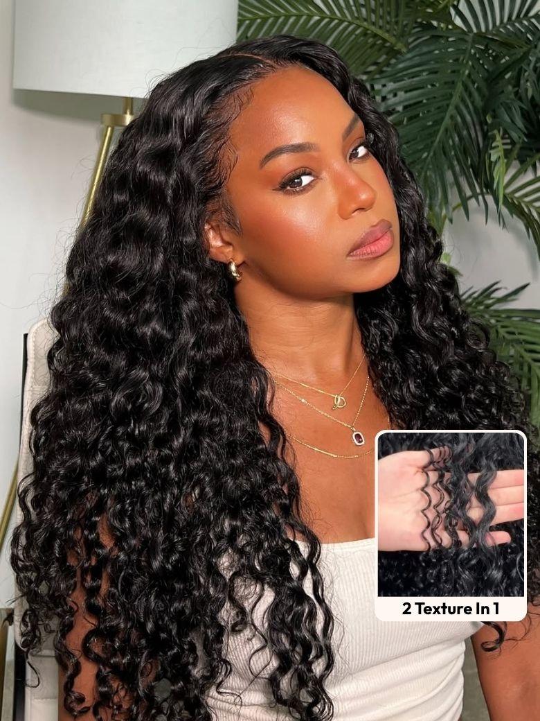 UNice InvisiBlend™ V Part Bouncy Water Wave Curly Seamless Blending Wig With Drawstring 150% Density Protect Your Natural Hair