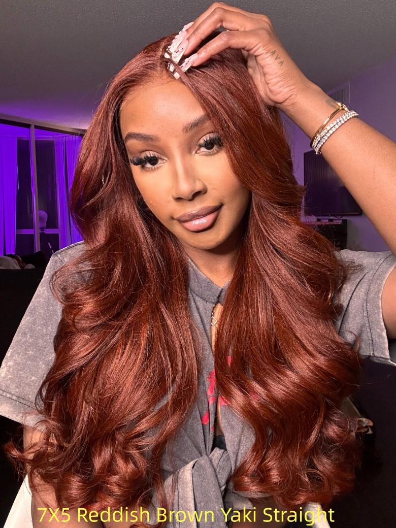 Byebye Knots Wig 7x5 Glueless Lace Reddish Brown Yaki Wig With Pre-plucked Hairline