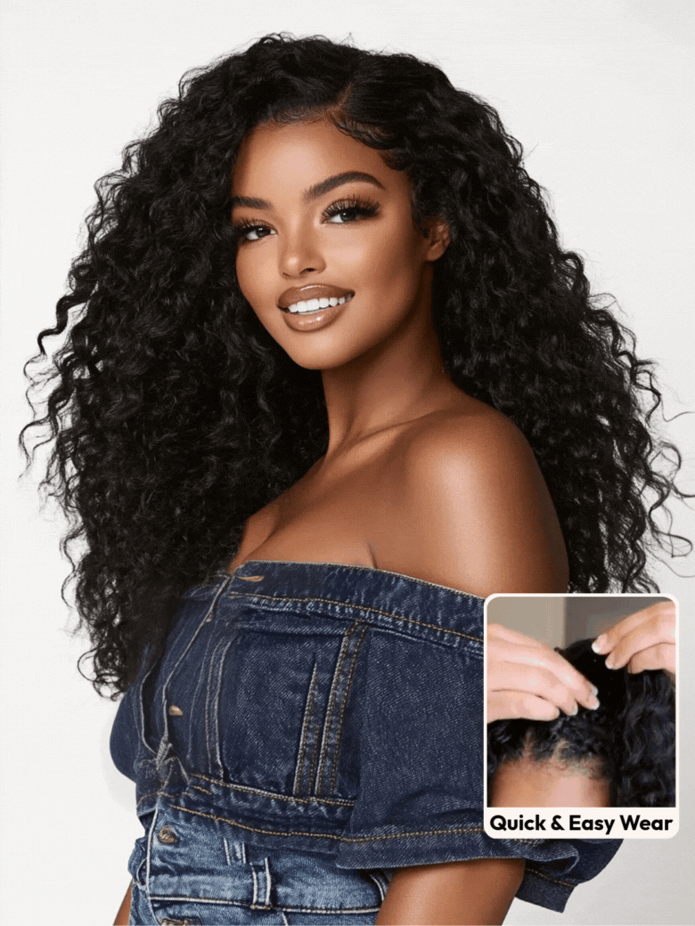 UNice InvisiBlend™ V part Jerry Curly Wig With Invisi Drawstring 100% Human Hair Minimal Leave Out Protect Your Natural Hair 150% Density