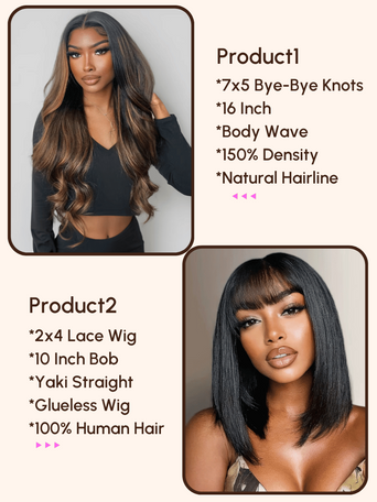 $159=2 Wigs | 16" 7x5 Bye-Bye Knots and 10" 2x4 Lace Wig