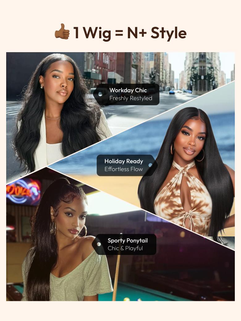 [18"=$99] UNice EasiContour™ V Part Glueless Yaki Straight Wig With Invisi Drawstring 100% Human Hair 180% Density