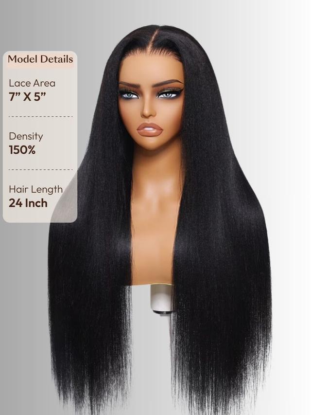 7x5 Bye Bye Knots™ Wig Black Yaki Straight Glueless Bleached Knots Wig