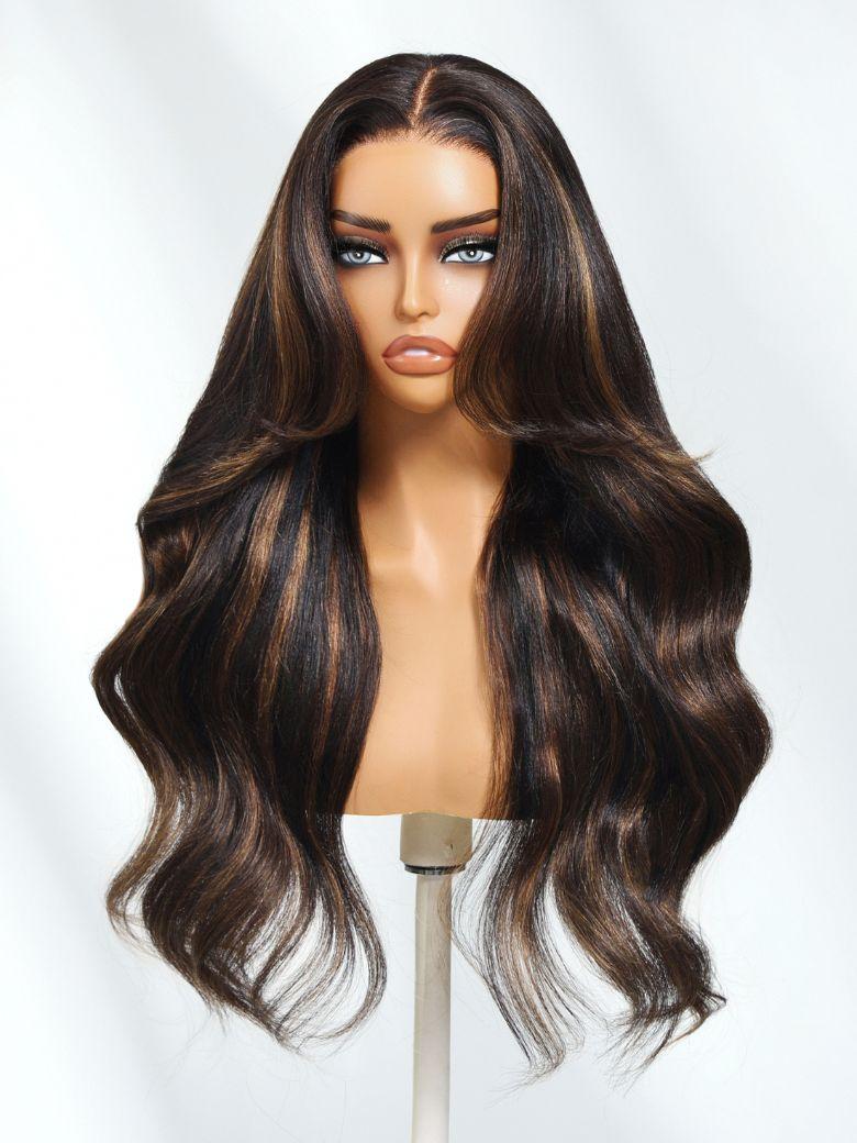 UNice 13x4 Pre-Everything™ Lace Frontal Brown Balayage Loose Wave Glueless Drawstring Wig with Layered Curtain Bangs
