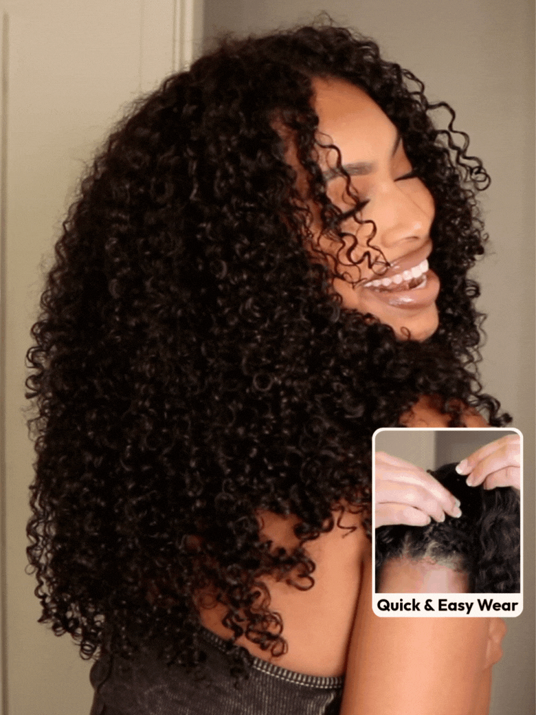 UNice Jerry Curly InvisiBlend™ V Part Minimal Leave-Out Human Hair Wig for Natural Blend