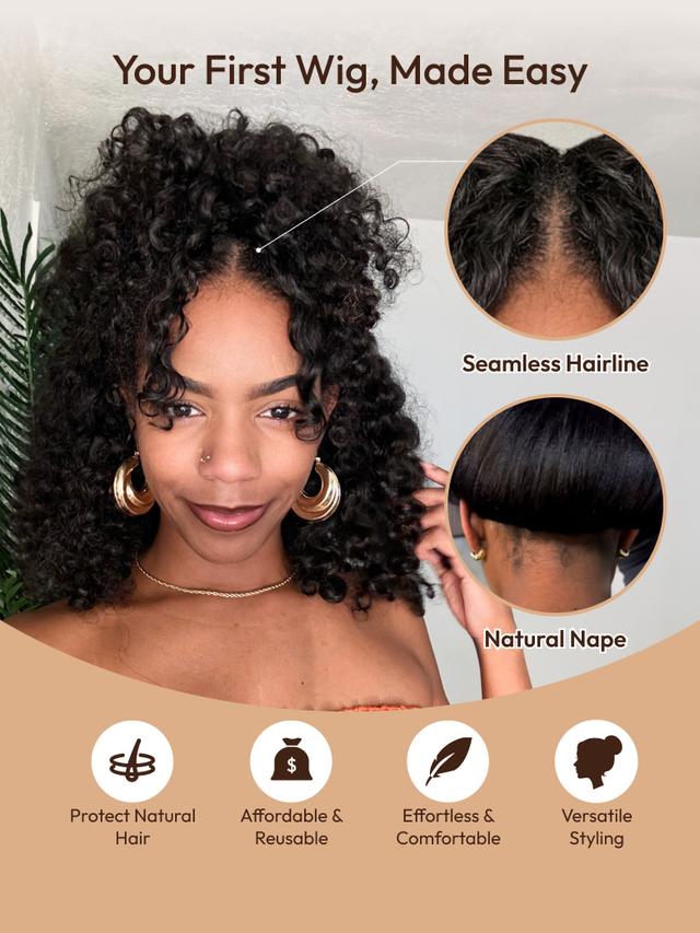 UNice EasiContour™ V Part Afro Kinky Curly with Finger Coil Ends Drawstring Wig