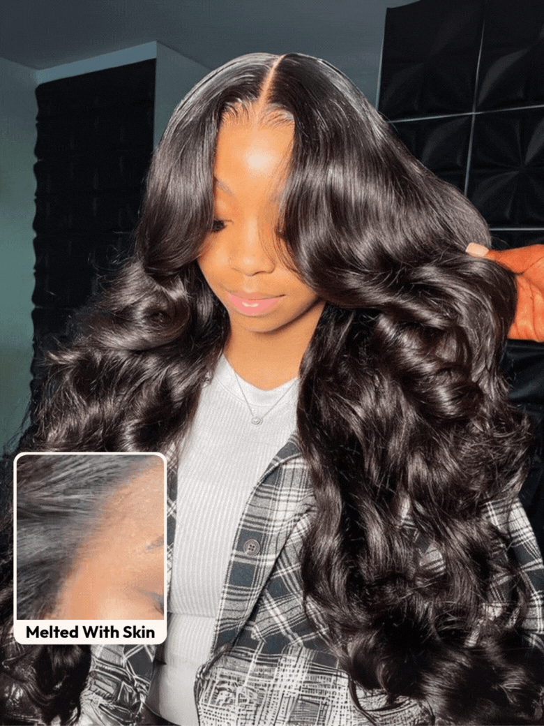 UNice HD Real Scalp™ Wig 13x4 Invisible Lace Frontal Body Wave Black Wig & Wig With Face Framing Curtain Bangs With Invisi Drawstring