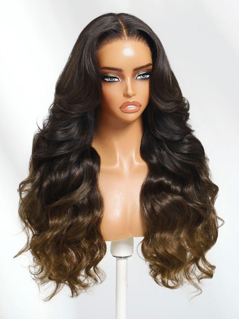UNice 13x4 Pre-Everything™ Lace Frontal Coffee Brown Loose Wave Glueless Drawstring Wig with Layered Curtain Bangs