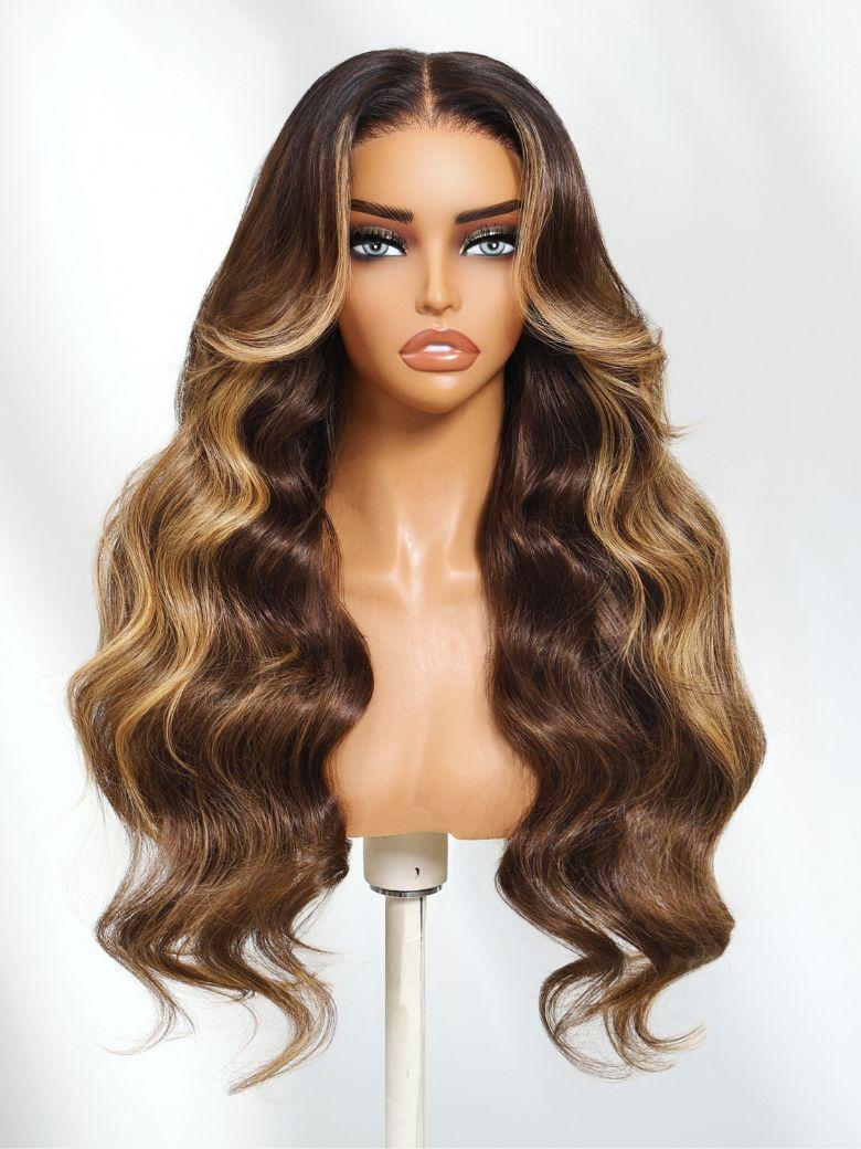 UNice 13x4 Pre-Everything™ Lace Frontal Coffee Brown Loose Wave Glueless Drawstring Wig with Layered Curtain Bangs
