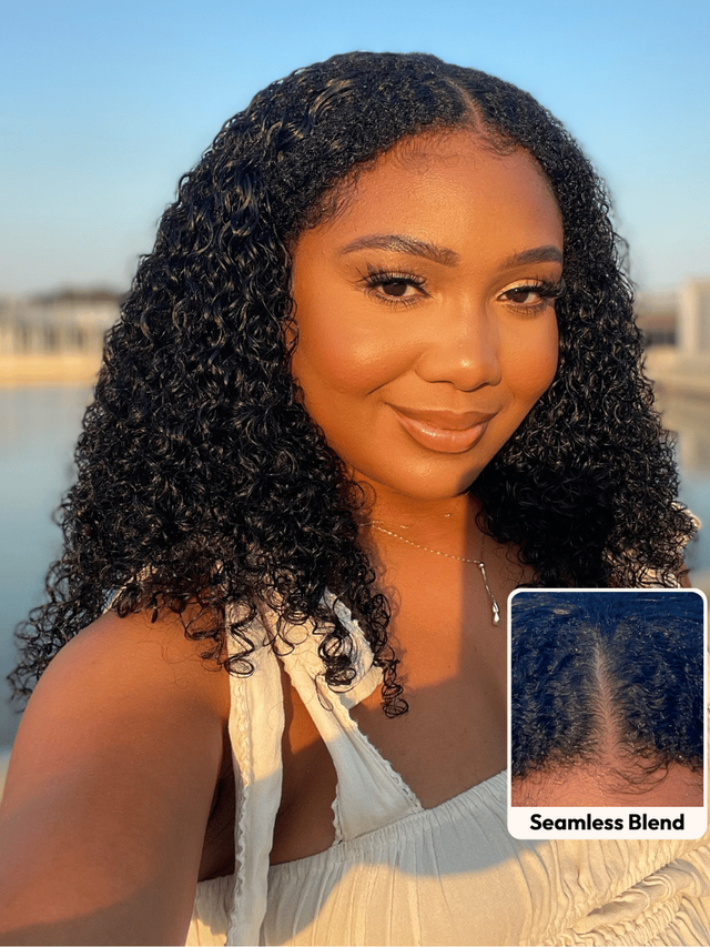 UNice InvisiBlend™ V Part Curly Texture Drawstring Human Hair Wig With Finger Coil Ends