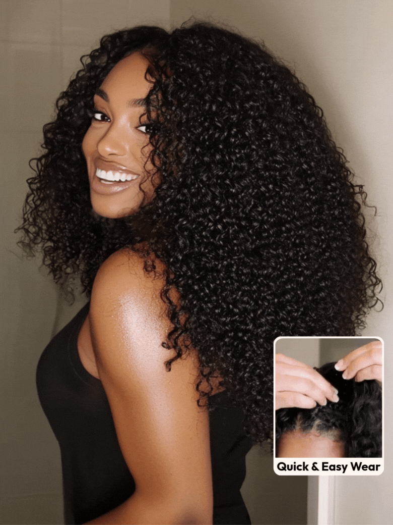 UNice InvisiBlend™ V part Jerry Curly Wig With Invisi Drawstring 100% Human Hair Minimal Leave Out Protect Your Natural Hair 180% Density