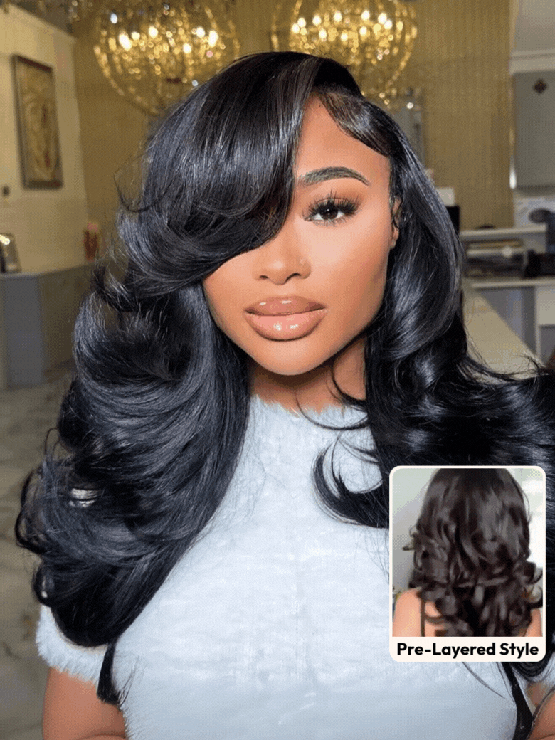 UNice Bye-Bye Slip™ Wig Feathered Layer Side Part 200% Density Wig with Secure Silicone Strips and Drawstring