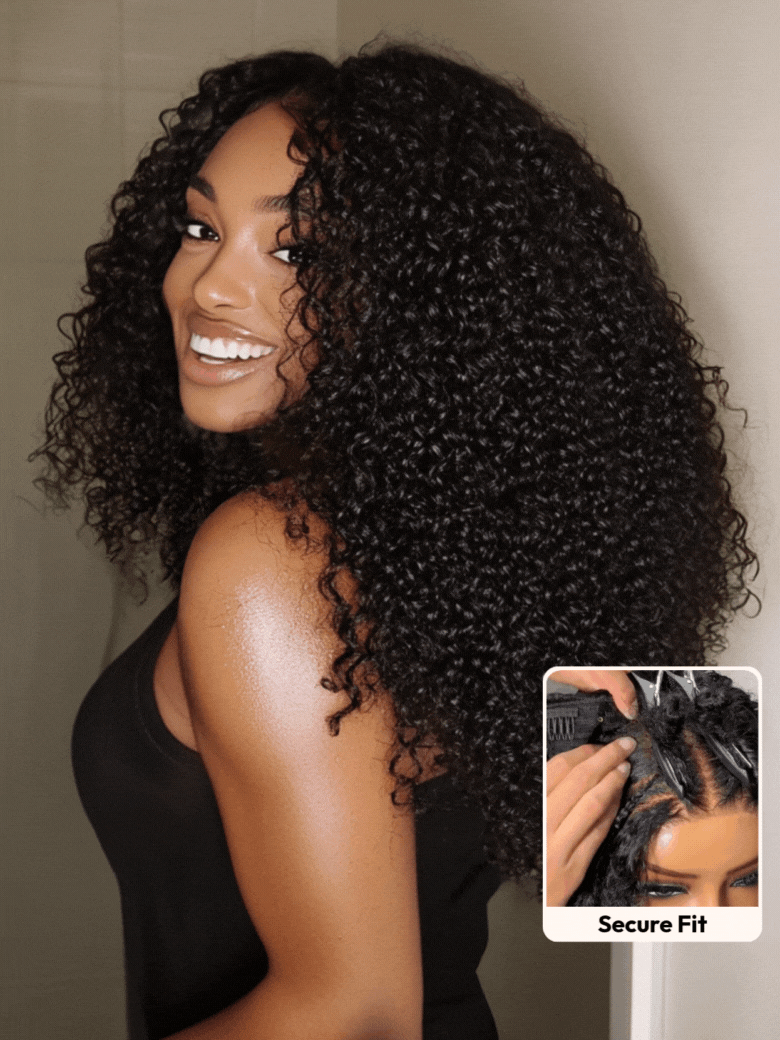 UNice InvisiBlend™ V part Jerry Curly Wig With Invisi Drawstring 100% Human Hair Minimal Leave Out Protect Your Natural Hair 180% Density