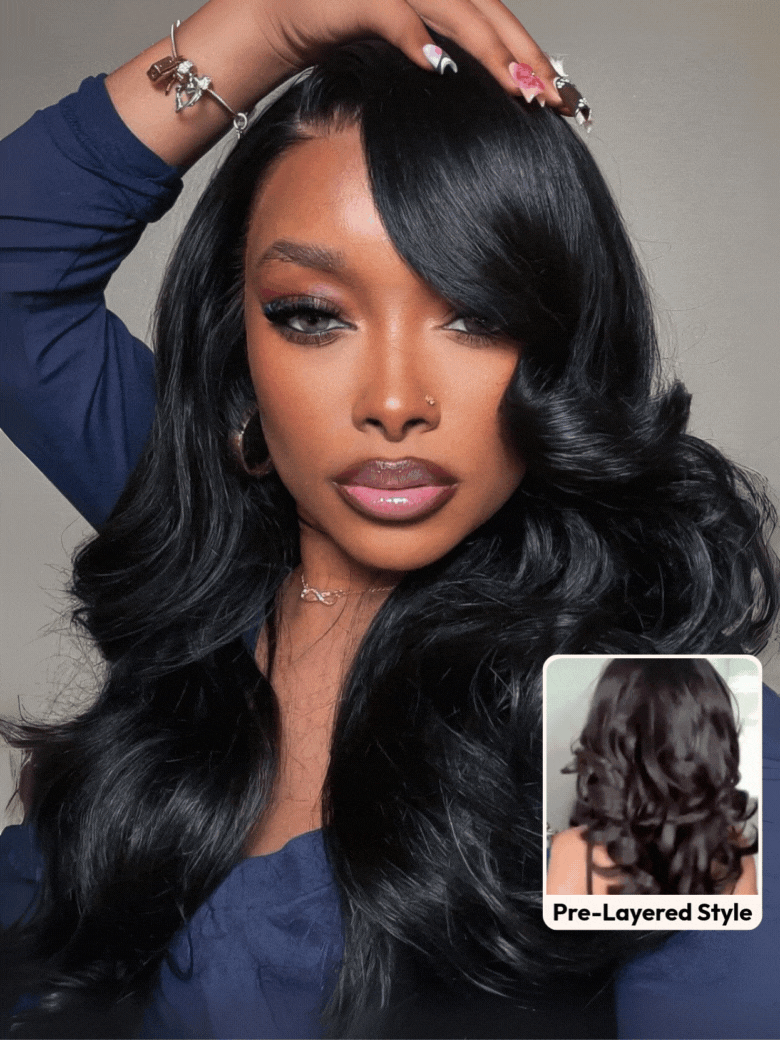 UNice Bye-Bye Slip™ Wig Feathered Layer Side Part 200% Density Wig with Secure Silicone Strips and Drawstring