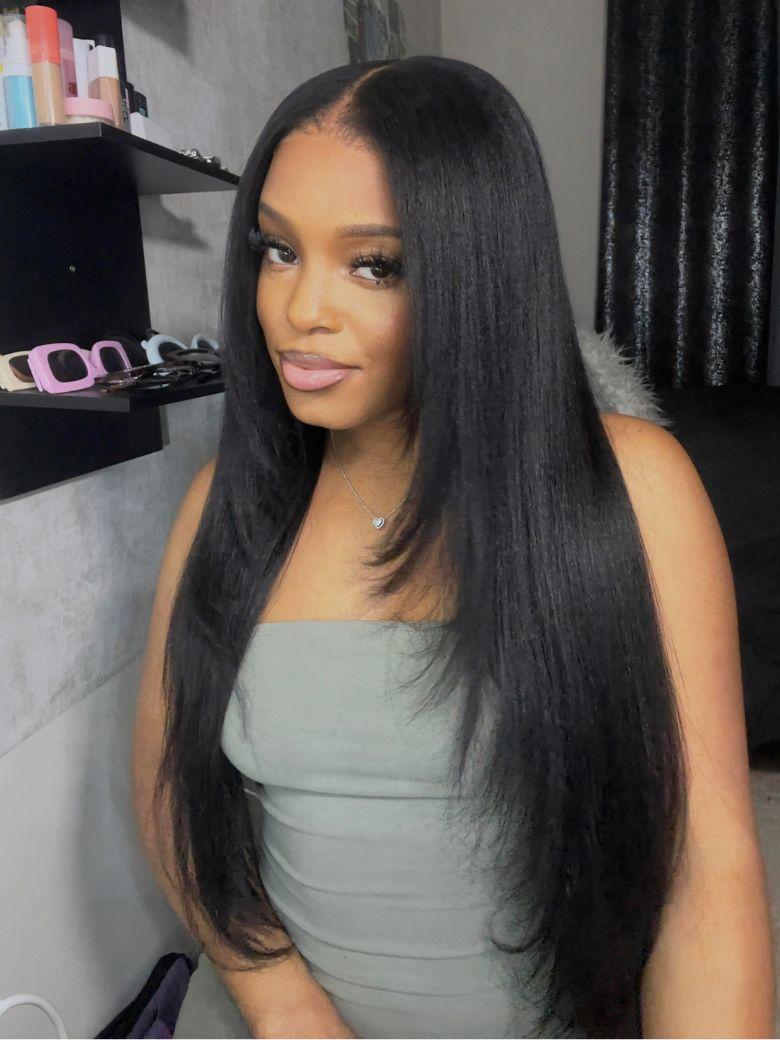 [24"=$99 |13x4 Lace | 180% Density] 13x4 Pre-Everything™ Lace Frontal Black Yaki Straight Layered Wig with Invisi Drawstring
