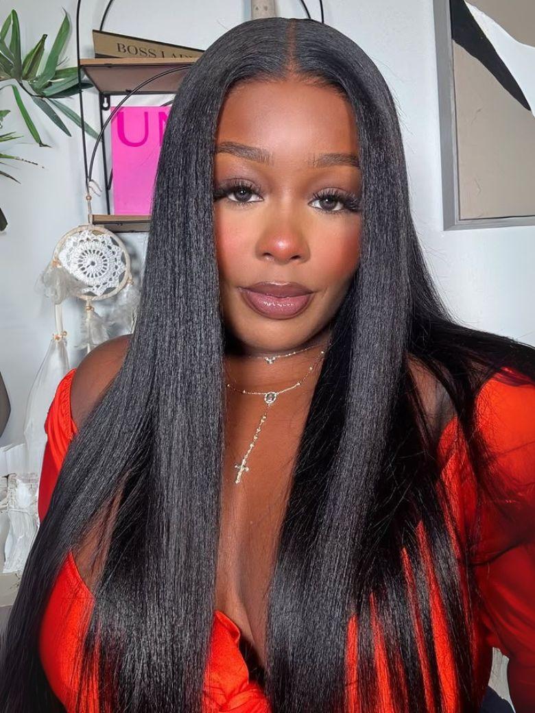 UNice Bye Bye Slip™ Wig 7x5 Glueless Lace Black Yaki Straight Wig With Elastic Drawstring 360 Cozy Hug 180% Density