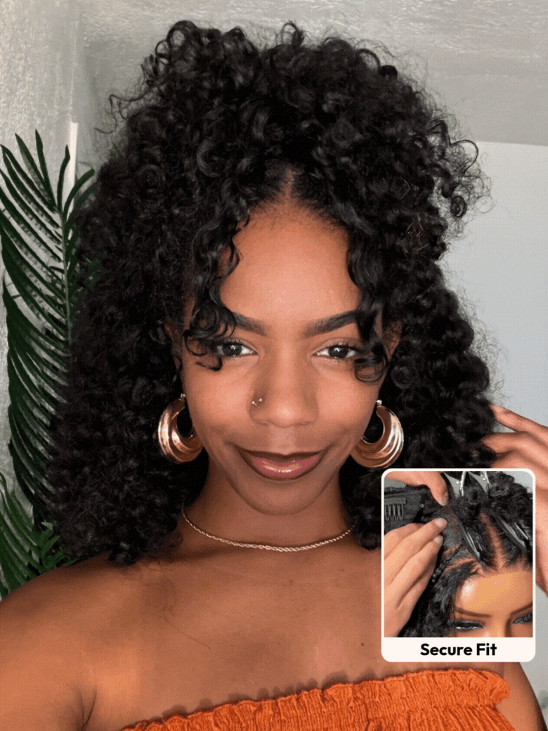 UNice InvisiBlend™ V part Jerry Curly Wig With Invisi Drawstring 100% Human Hair Minimal Leave Out Protect Your Natural Hair 180% Density