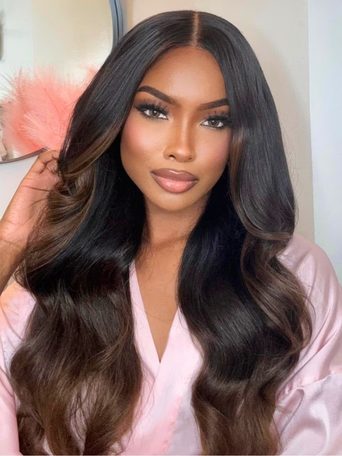 UNice Bye-Bye Knots 7x5 & 13x4 Lace Black to Chestnut Brown Ombre Yaki Straight Wig With Invisi Drawstring