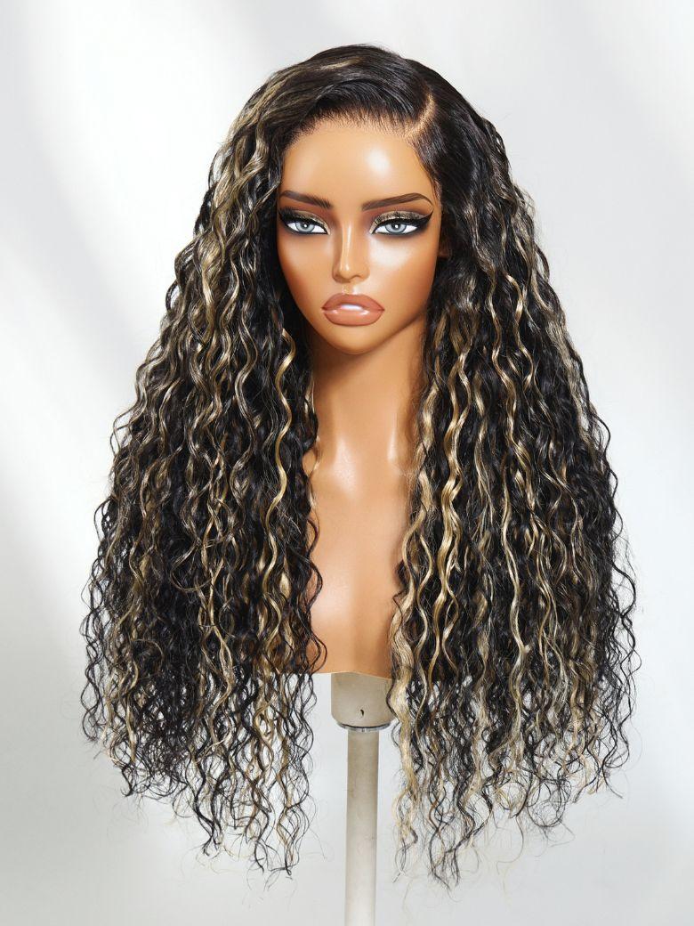 UNice 13x4 Pre-Everything™ Lace Frontal Black With Light Blonde Highlights Water Wave Glueless Drawstring Wig