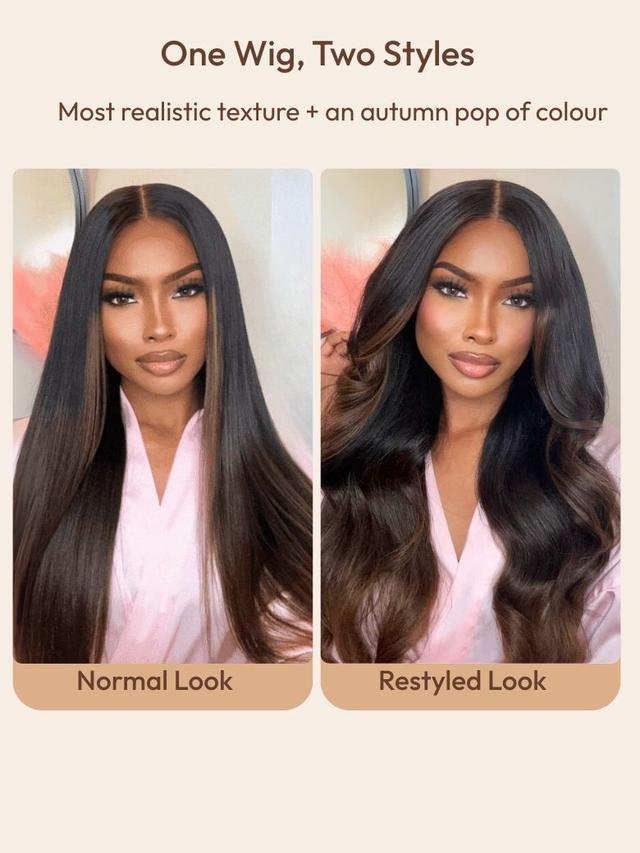 UNice Bye-Bye Knots 7x5 & 13x4 Lace Black to Chestnut Brown Ombre Yaki Straight Wig With Invisi Drawstring