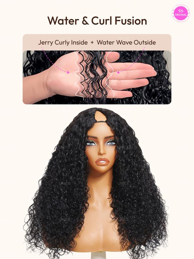 UNice EasiContour™ V Part Jerry Curly Wig With Invisi Drawstring 100% Human Hair Minimal Leave Out Protect Your Natural Hair 180% Density