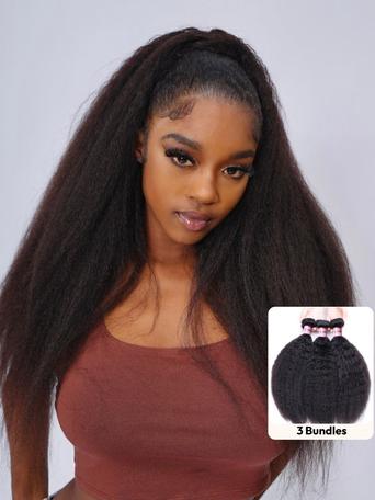 UNice 3Pcs Kinky Straight Indian Real Human Hair Bundles Deal