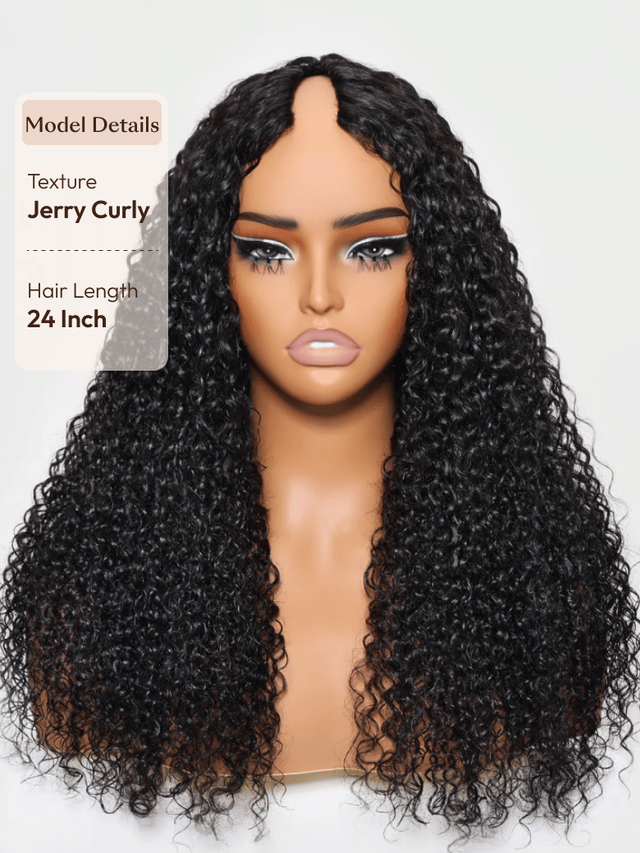UNice EasiContour™ V Part Minimal Glueless Curly Glueless Wig With Invisi Drawstring 100% Human Hair 150% Density