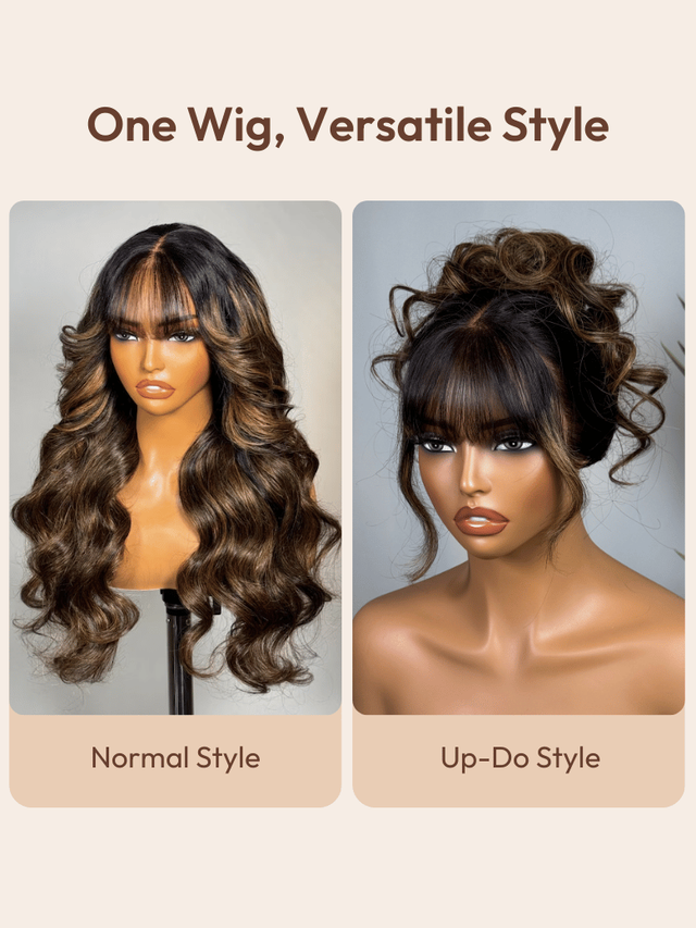 UNice 7x5 Bye-Bye Knots™ & 13x4 Pre-Everything™ Lace Frontal Black Fluffy Natural Loose Wave Curtain Bangs Wig