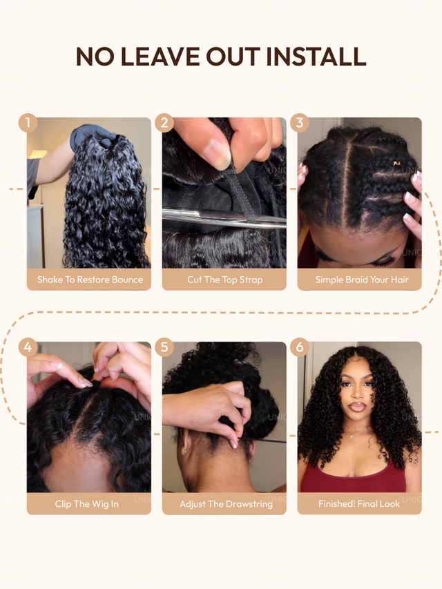 UNice EasiContour™ V Part Minimal Glueless Curly Glueless Wig With Invisi Drawstring 100% Human Hair 150% Density