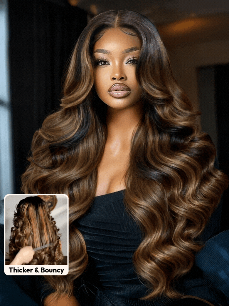 UNice 7x5 Bye Bye Knots™ Wig Glueless Lace Balayage Highlight Body Wave Drawstring & With Bangs Wig