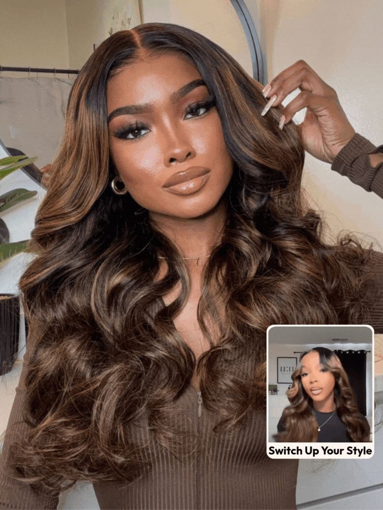 UNice 7x5 Bye Bye Knots™ Wig Glueless Lace Balayage Highlight Body Wave Drawstring & With Bangs Wig