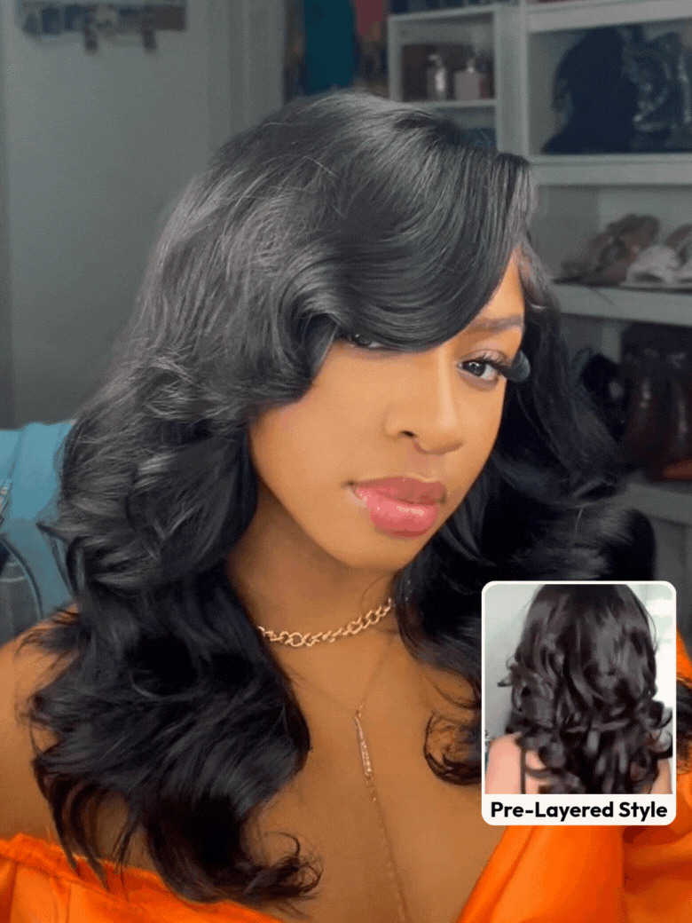 UNice Bye-Bye Slip™ Wig Feathered Layer Left Side Part 200% Density Wig with Secure Silicone Strips and Drawstring