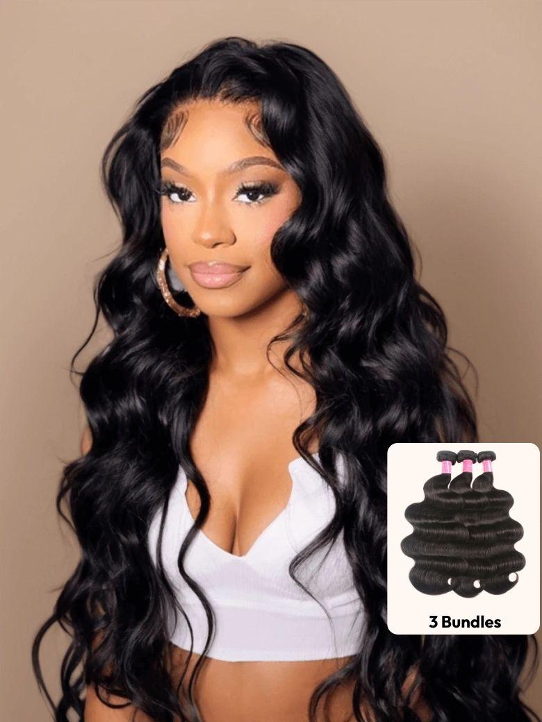 UNice 3Pcs Remy Hair Body Wave Bundles with Lace Closure