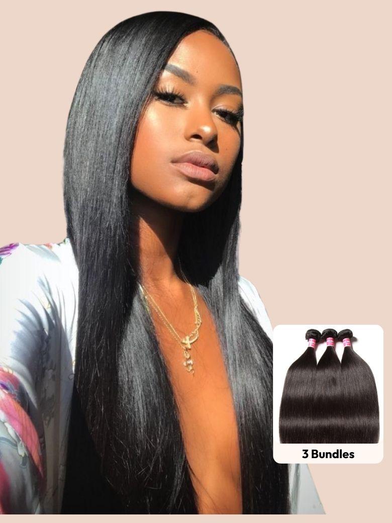 UNice Straight Remy Human Hair Bundles 3Pcs Deal