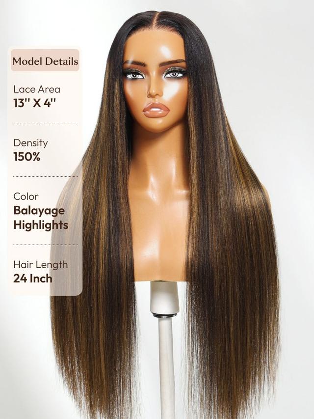 UNice 13x4 Pre-Everything™ Lace Frontal Balayage Highlights Yaki Straight Drawstring Wig