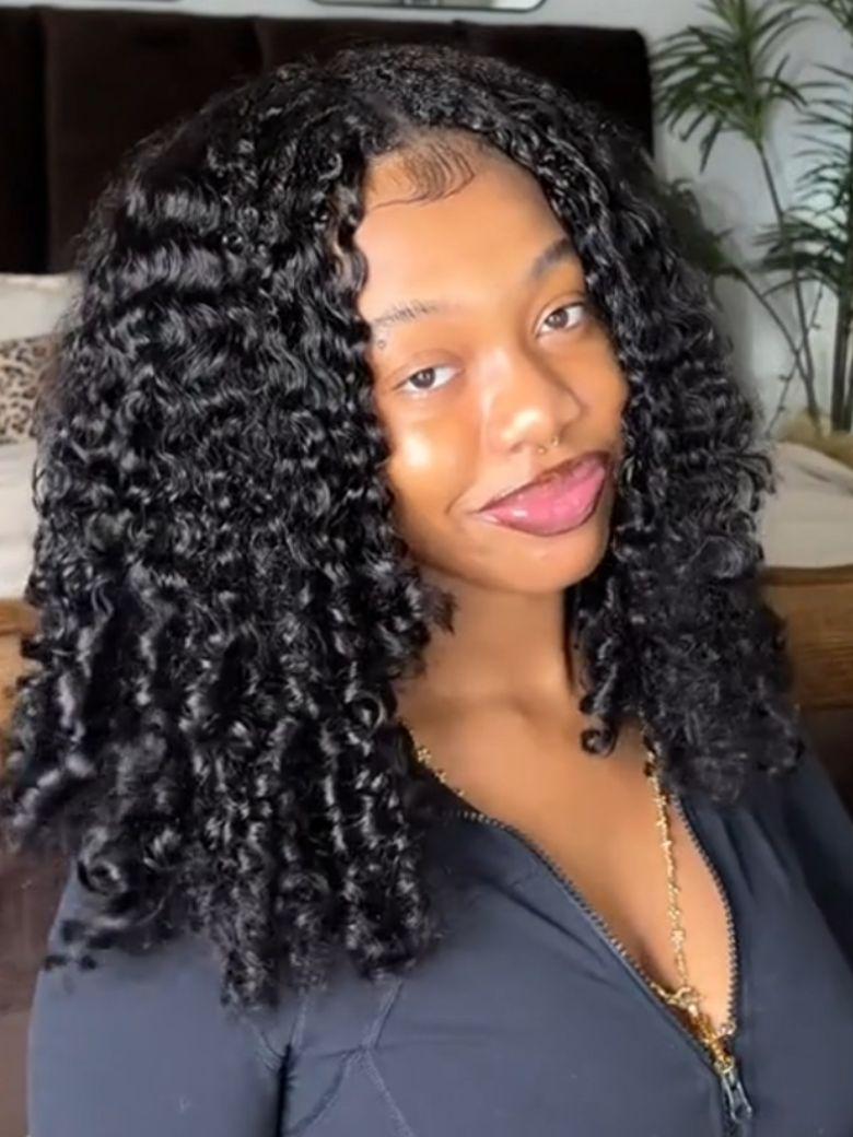 UNice InvisiBlend™ V Part Curly Texture Drawstring Human Hair Wig With Finger Coil Ends