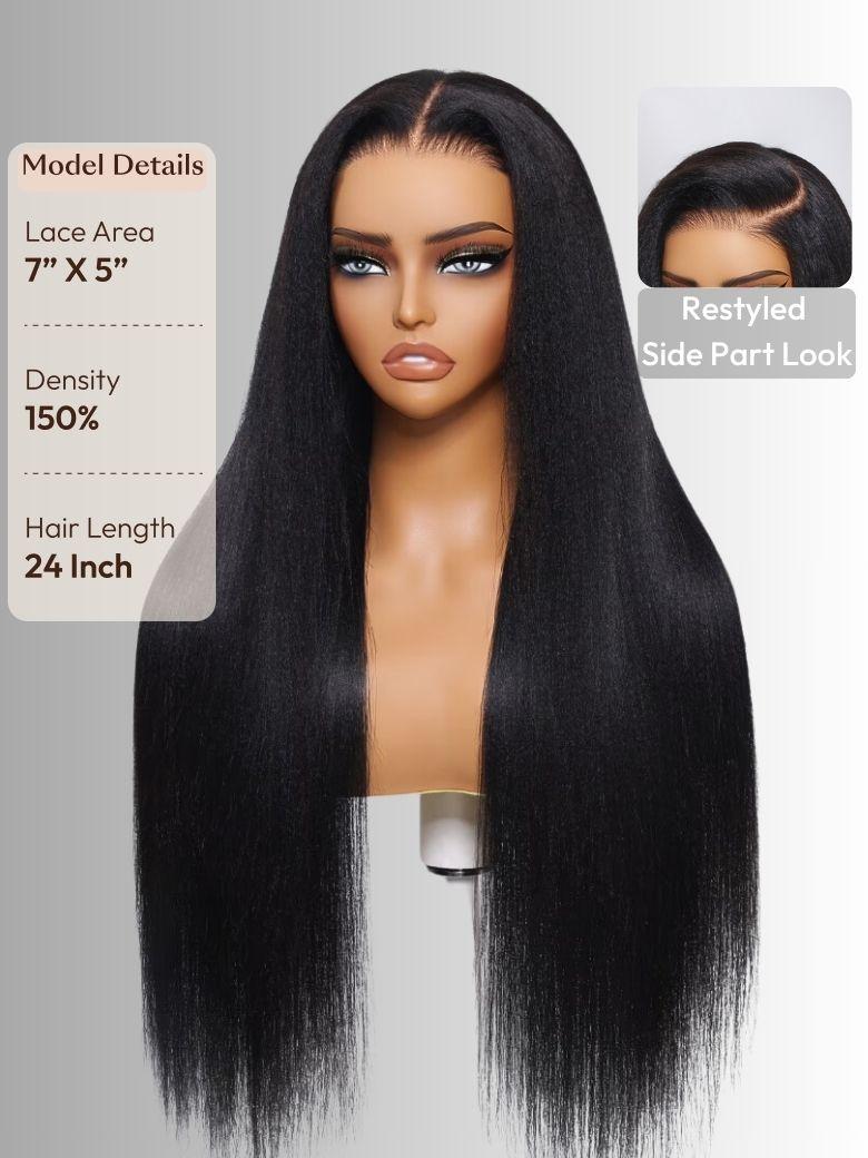 UNice Bye Bye Slip™ Wig 7x5 Glueless Lace Black Yaki Straight Wig With Elastic Drawstring 360 Cozy Hug 150% Density