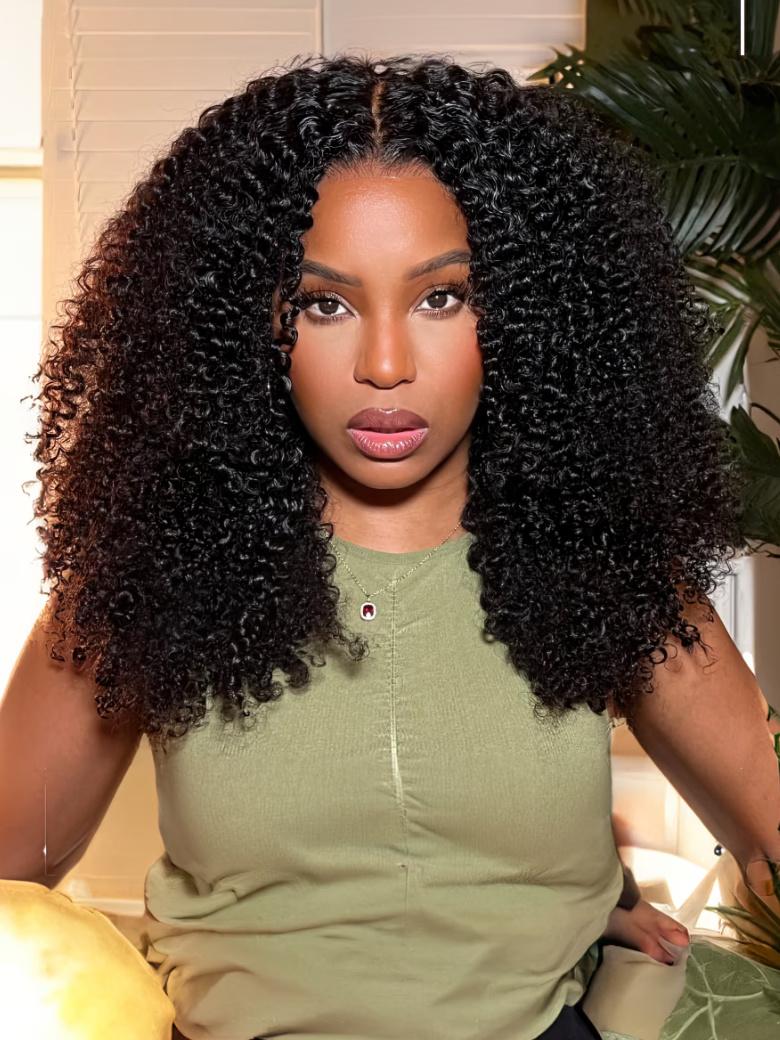UNice 7x5 Bye Bye Knots Glueless Wig Black Kinky Curly Wig With 4C Baby Hair Drawstring Wig